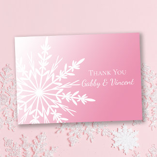 Pink Snowflake Winter Wedding Flat Thank You Notes Invitation