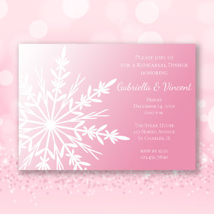 Pink Snowflake Winter Wedding Rehearsal Dinner Invitation