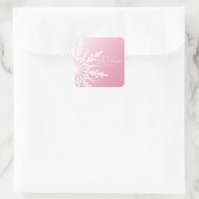 Pink Snowflake Winter Wedding Thank You Favour Tag (Bag)