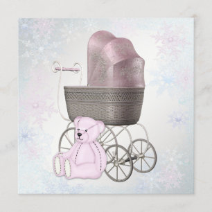 Pink Snowflake Winter Wonderland Baby Shower Invitation