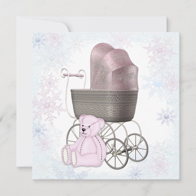 Pink Snowflake Winter Wonderland Baby Shower Invitation (Front)
