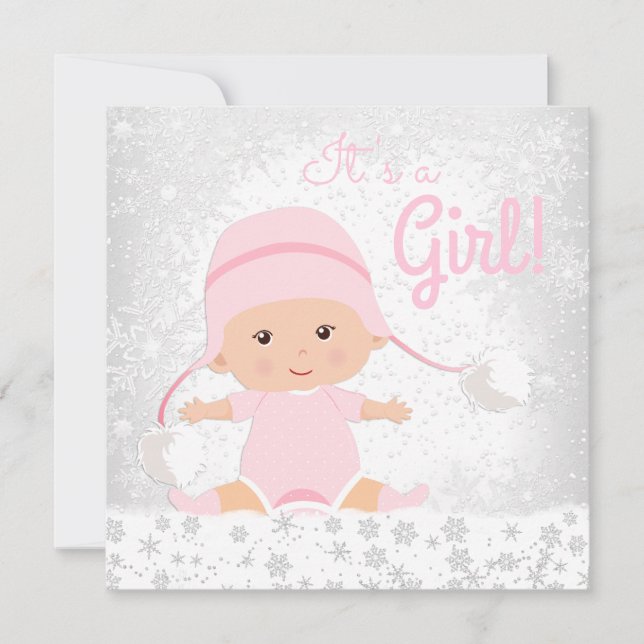 Pink Snowflake Winter Wonderland Baby Shower Invitation (Front)
