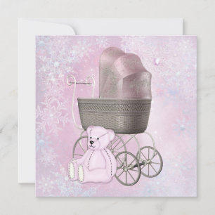 Pink Snowflake Winter Wonderland Baby Shower Invitation