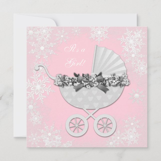Pink Snowflake Winter Wonderland Baby Shower Invitation (Front)