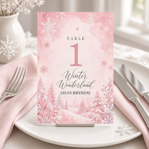 Pink Snowflake Winter Wonderland Birthday  Table Number
