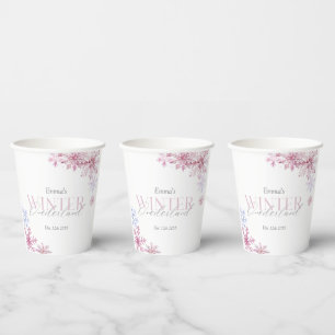 Pink Snowflake Winter Wonderland First Birthday Paper Cups