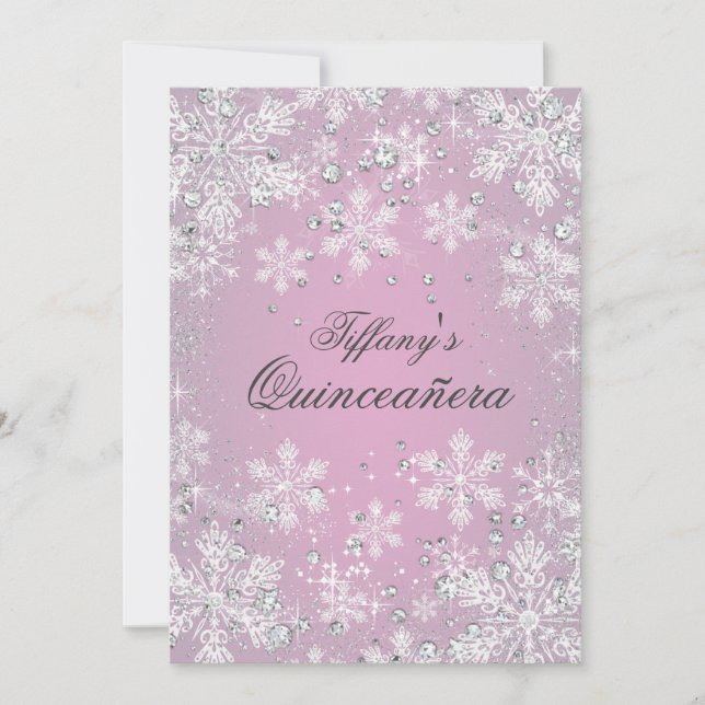 Pink Snowflake Winter Wonderland Quinceanera Invitation (Front)