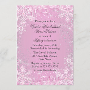 Pink Snowflake Winter Wonderland Sweet 16 Invite
