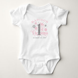 Pink Snowflakes Baby Girl First Christmas Bodysuit