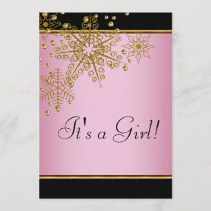 Pink Snowflakes Baby Girl Shower Invitation