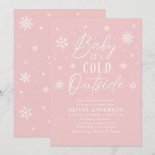 Pink Snowflakes Baby It's Cold Outside Baby Shower Invitation