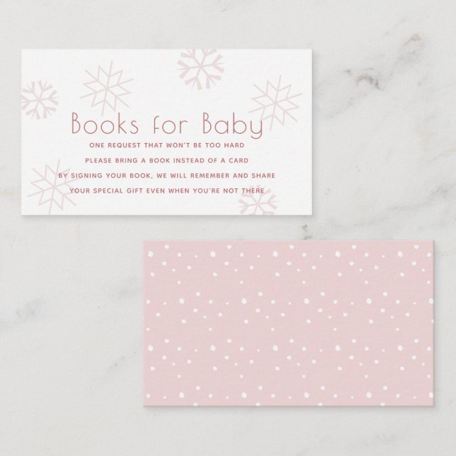 Pink Snowflakes Baby Shower Books for Baby Enclosu Enclosure Card (Front/Back)