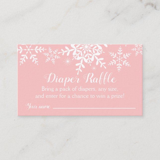 Pink Snowflakes Baby Shower Diaper Raffle Ticket Enclosure Card (Front)