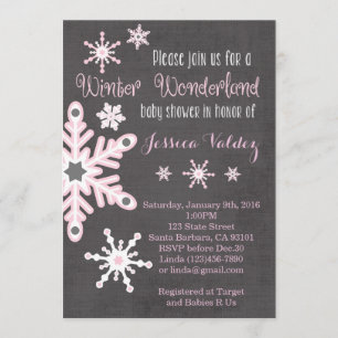 Pink Snowflakes Baby Shower Invitation