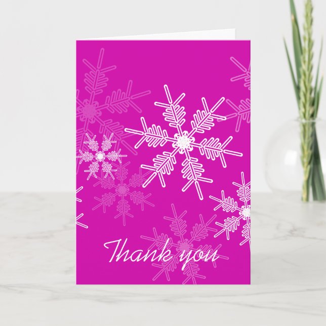 Pink Snowflakes Christmas Thank You Card (Front)