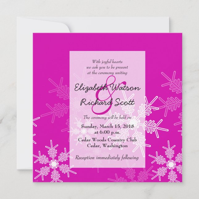 Pink Snowflakes Christmas wedding invitation (Front)