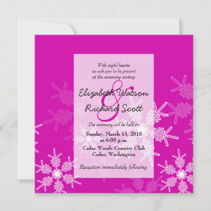 Pink Snowflakes Christmas wedding invitation