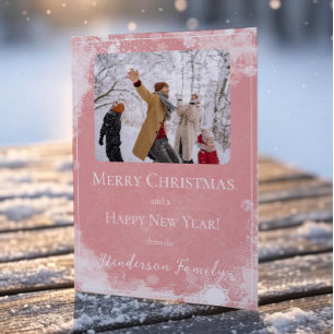 Pink Snowflakes Flat Holiday Photo Card