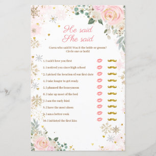 Pink Snowflakes Floral He said She said Games Card