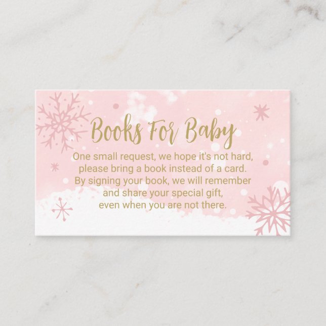 Pink Snowflakes Girl Baby Shower Books For Baby Enclosure Card (Front)