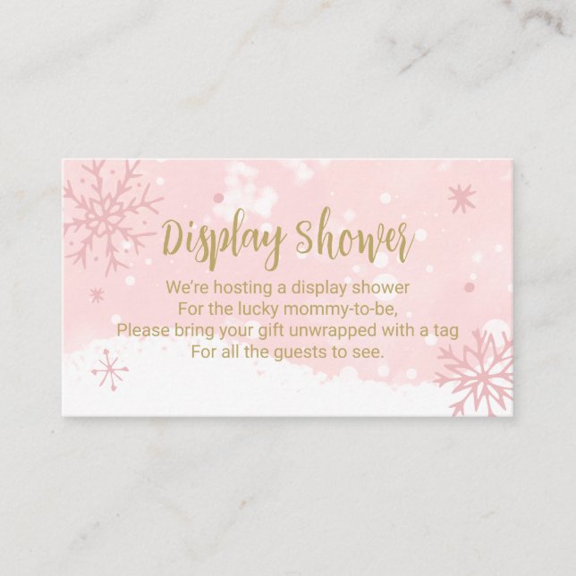 Pink Snowflakes Girl Baby Shower Display Shower Enclosure Card (Front)
