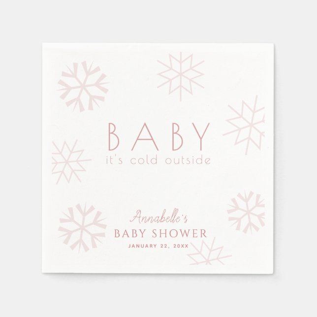 Pink Snowflakes Girl Baby Shower Napkin (Front)