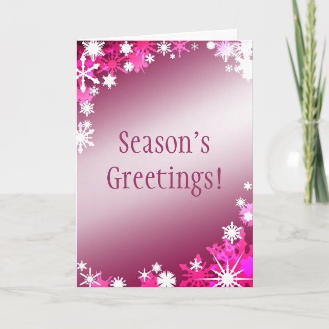 Pink Snowflakes Holiday Card (Front)