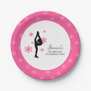 Pink Snowflakes Ice Skating Birthday Party Paper Plate