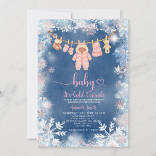 Pink Snowflakes Its Cold Outside  Baby Shower Invitation