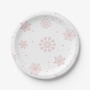 Pink Snowflakes It's Cold Outside Baby Shower Paper Plate