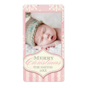PINK SNOWFLAKES MERRY CHRISTMAS PHOTO LABEL