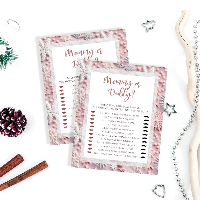 Pink Snowflakes Mummy or Daddy Baby Shower Game (Creator Uploaded)