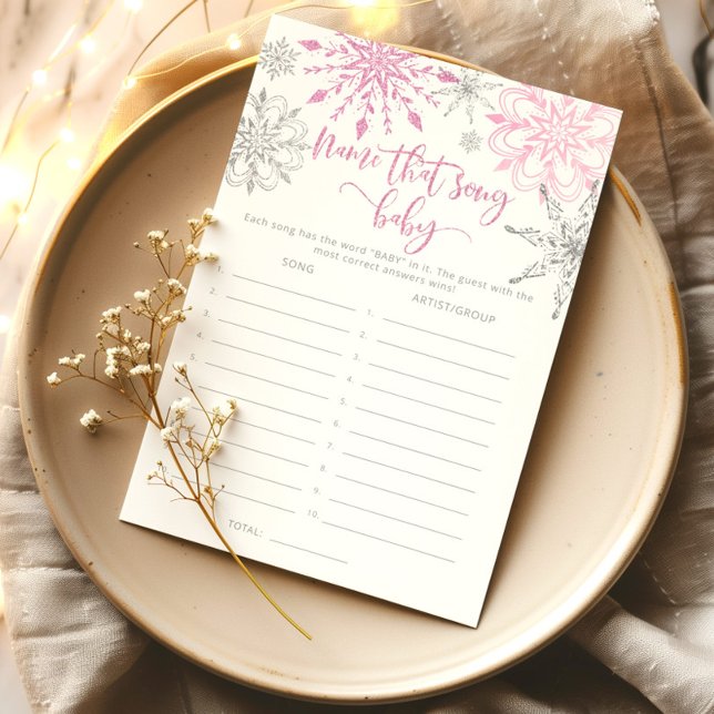 Pink snowflakes Name that song baby shower game (Creator Uploaded)