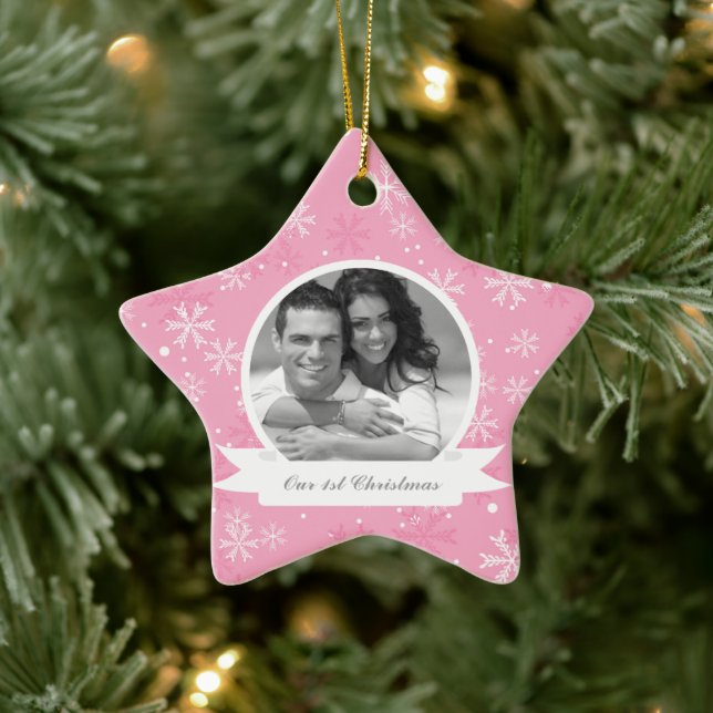 Pink Snowflakes Photo Ceramic Tree Decoration (Tree)