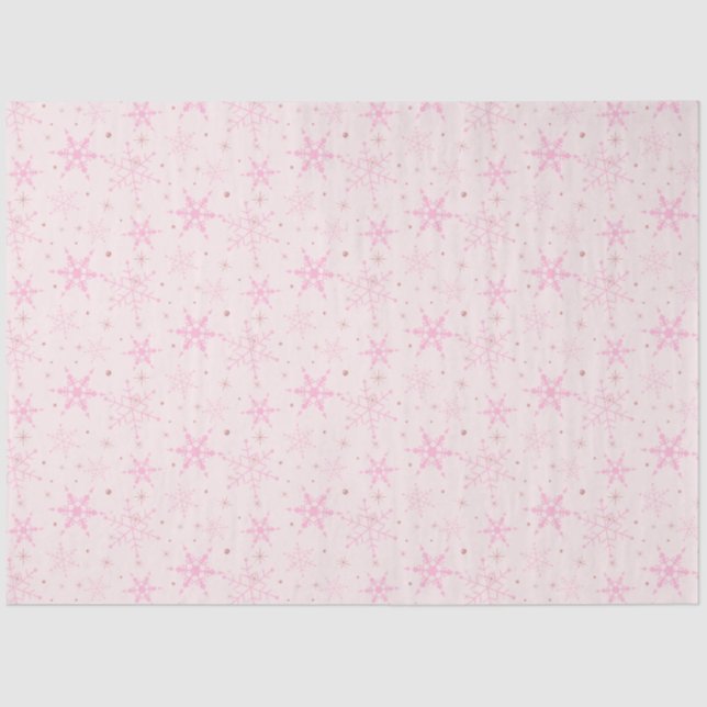 Pink Snowflakes Pink Christmas Tissue Paper (Front)