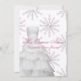 Pink Snowflakes Pink White Quinceanera Invitation