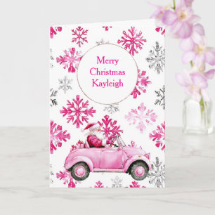 Pink Snowflakes Santa Car Card