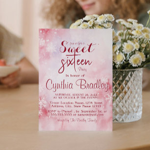 Pink Snowflakes Sweet Sixteen Birthday Party Invitation