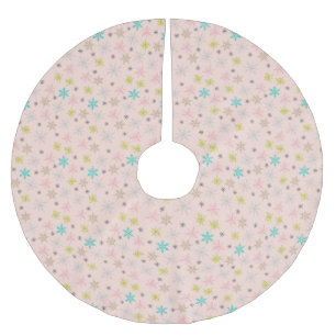Pink Snowflakes Turquoise Lime Green Grey Brushed Polyester Tree Skirt