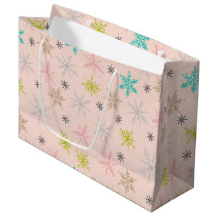 Pink Snowflakes Turquoise Lime Green Grey Large Gift Bag