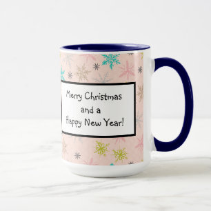 Pink Snowflakes Turquoise Lime Green Grey Mug