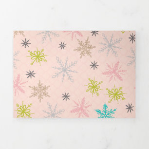 Pink Snowflakes Turquoise Lime Green Grey Tri-Fold Holiday Card