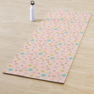 Pink Snowflakes Turquoise Lime Green Grey Yoga Mat