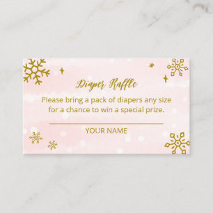 Pink Snowflakes Winter Baby Shower Diaper Raffle Enclosure Card