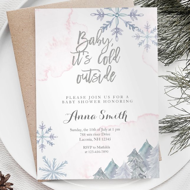 Pink Snowflakes Winter Baby Shower Invitation (Creator Uploaded)