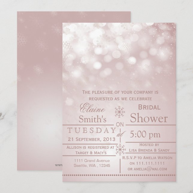 pink snowflakes Winter Bridal shower Invite (Front/Back)