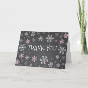 Pink Snowflakes Winter Chalkboard Thank You Card