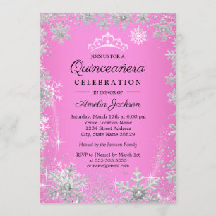 Pink Snowflakes Winter Wonderland Quinceanera Invitation
