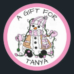 Pink Snowman A Gift For | Christmas Gift Tag<br><div class="desc">Pink Christmas to and from Gift Tag for presents.</div>