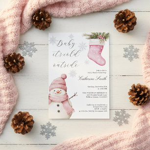 Pink Snowman “Baby It’s Cold Outside” Baby Shower Invitation